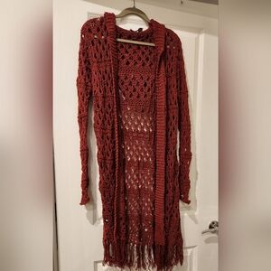 Anthropologie Rust Open-Knit Cardigan
